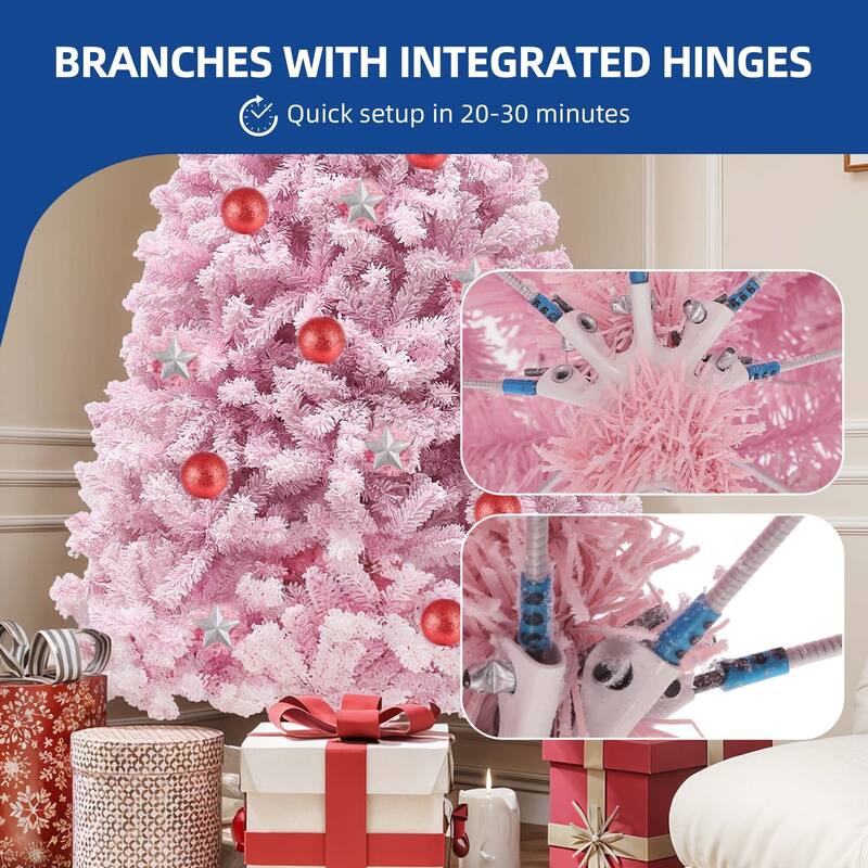 6/7.5 Ft Prelit Pink Flocked Spruce Christmas Tree