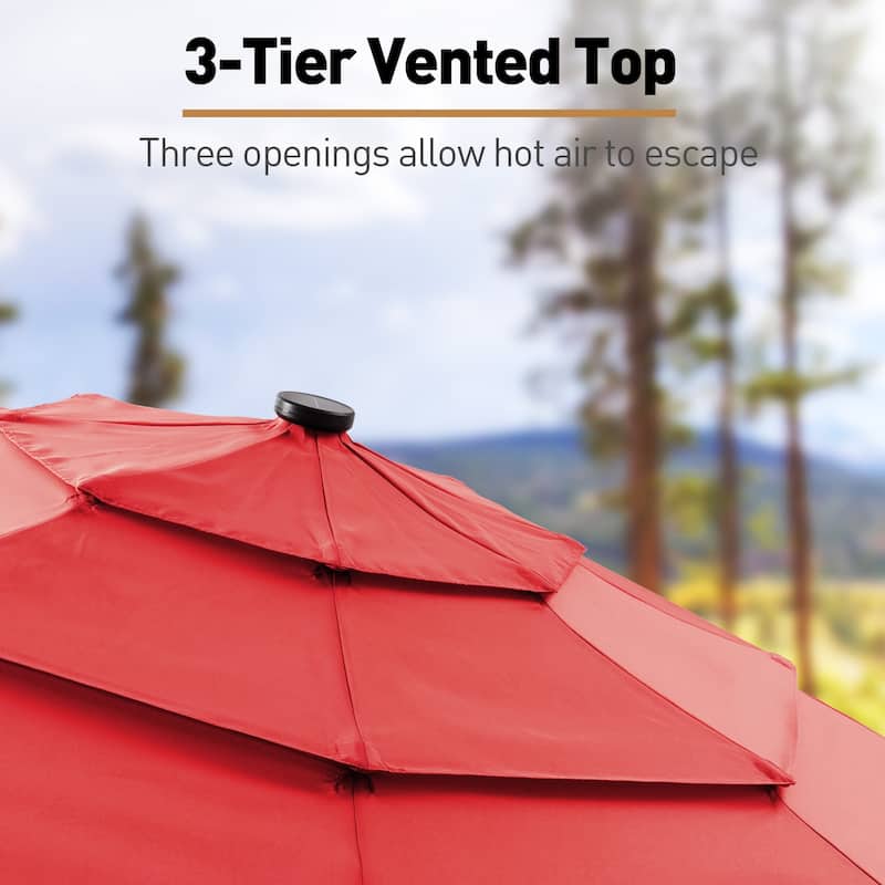 COSIEST Outdoor 10ft 3 Tiers Market Patio Umbrella with Solar LED lights