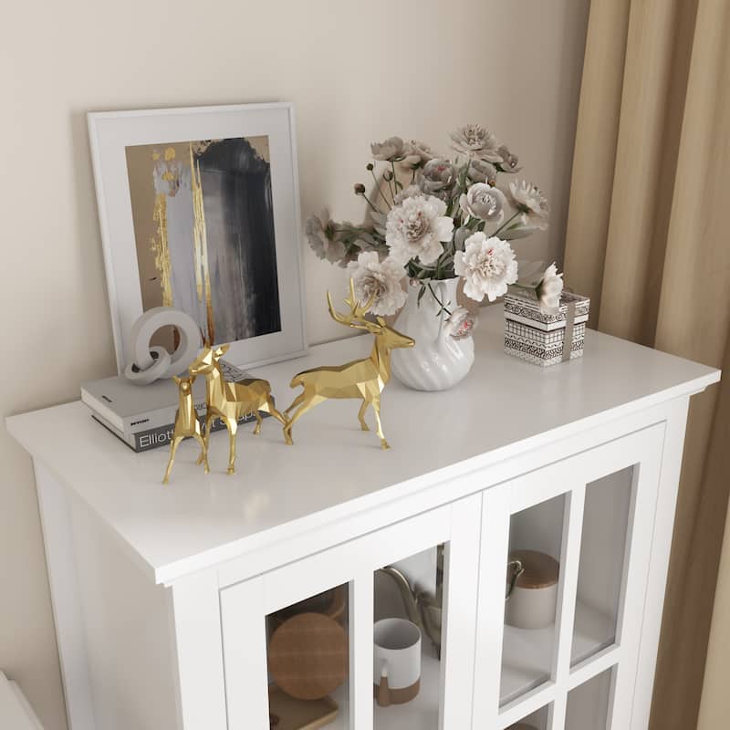 55.1''H Buffet Lacquer Sideboard Storage Cabinet Glass Doors Bookcase