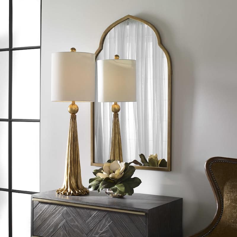 3.25' Moroccan Ines Forged Arch Wall Mirror Plated Antiqued Gold Frame