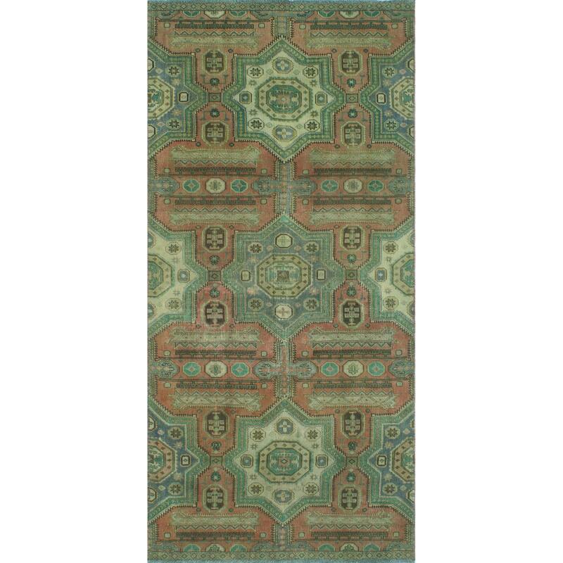 Fine Vintage Distressed Ashly Rust/Green Rug - 4'7" x 9'5"