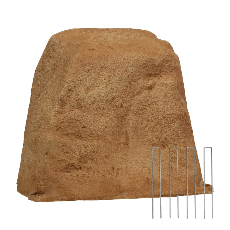 Sunnydaze Flat-Top Artificial Landscape Rock Cover with Stakes - Sand