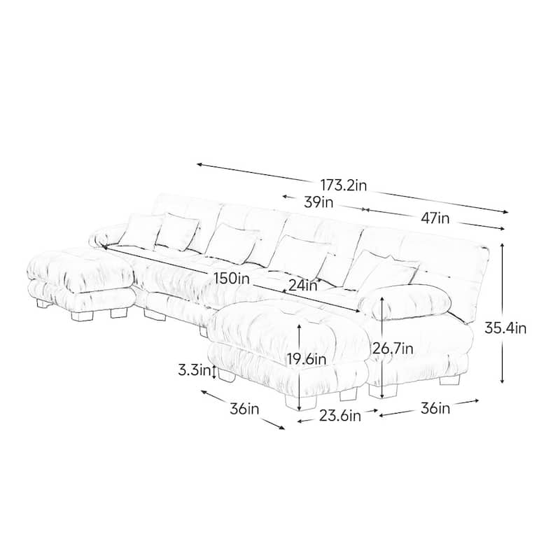 Modern Chenille U-shaped Modular Free Combination Sectional Sofa with 2 Ottomans