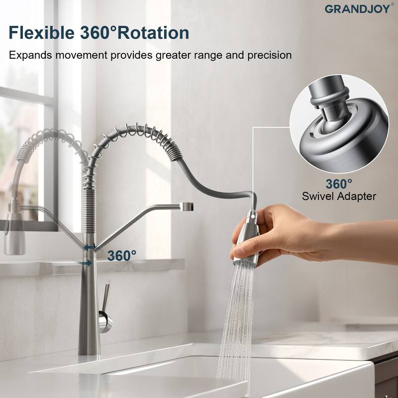 GRANDJOY Single Handle Pull Down Kitchen Faucet with Spot Resistant Finish