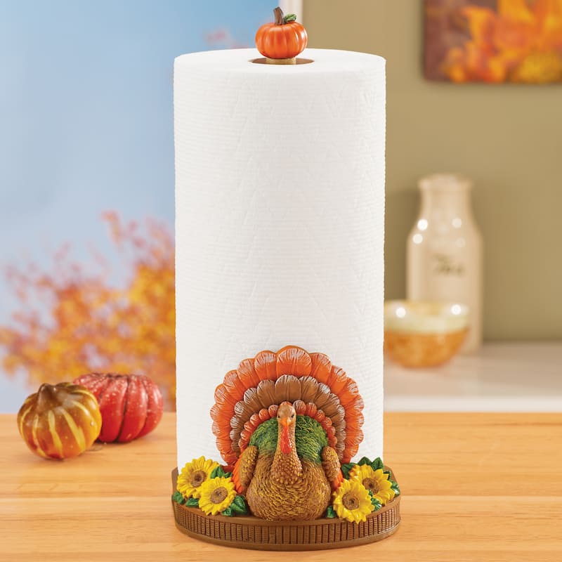 Hand-Painted Fall Turkey Paper Towel Holder - 8 x 13.38 x 5.68 - Orange - 8 x 13.38 x 5.68