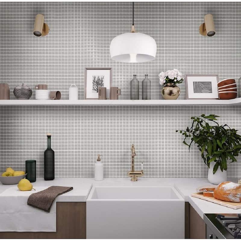 Apollo tile 12" x 12" Colorway Glossy Gray Glass Tile (9.67 sq ft/case) - 10 Pack
