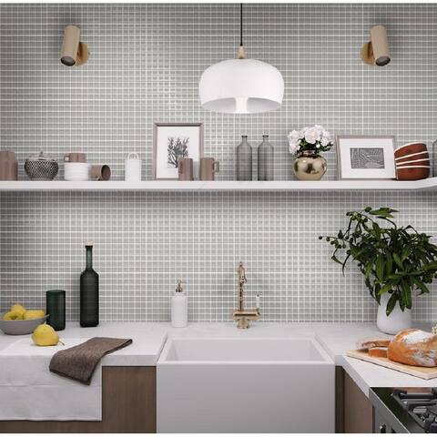 Apollo Tile 10 Pack 11.8-in x 11.8-in Mink Gray Bevelled Glossy Finish Glass Mosaic Wall and Floor Tile (9.67 Sq ft/case)
