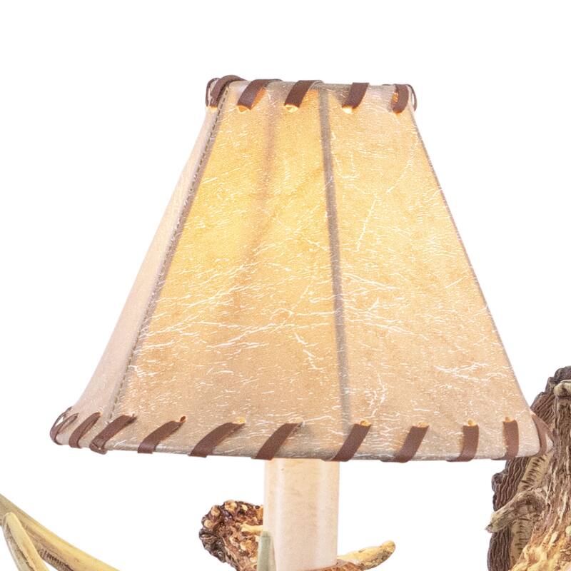 Lodge 2 Light Rustic Wood Antler Armed Wall Sconce Faux Leather Shade - 16.75-in W x 8.25-in H x 9.5-in D