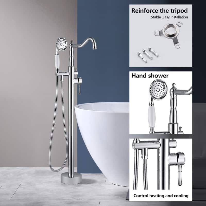 Topcraft Single Handle Floor Mounted Freestanding Tub Filler with Handshower
