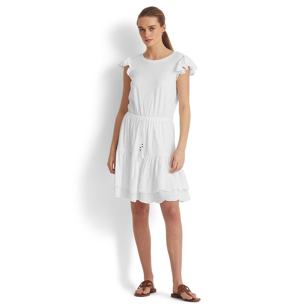 Lauren Ralph Lauren Women's Eyelet Jersey Dress White Size 12 - Bed Bath &  Beyond - 40642100