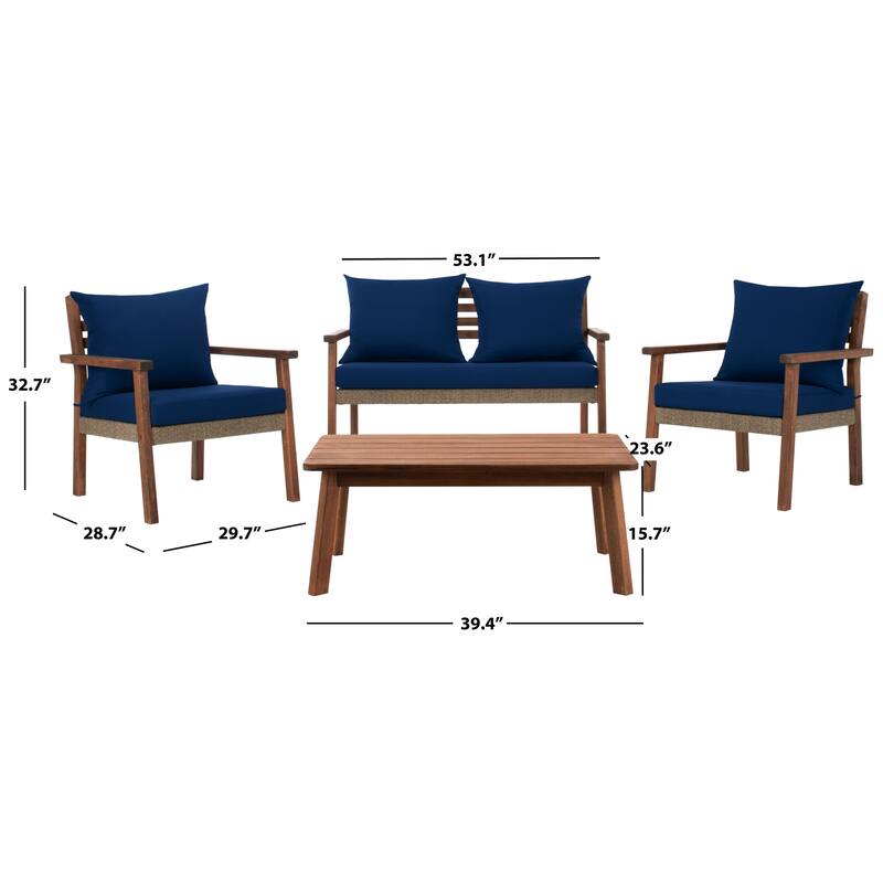 SAFAVIEH Outdoor Living Reid 4-Piece Living Set - 53Wx29Dx33H - Natural/Navy