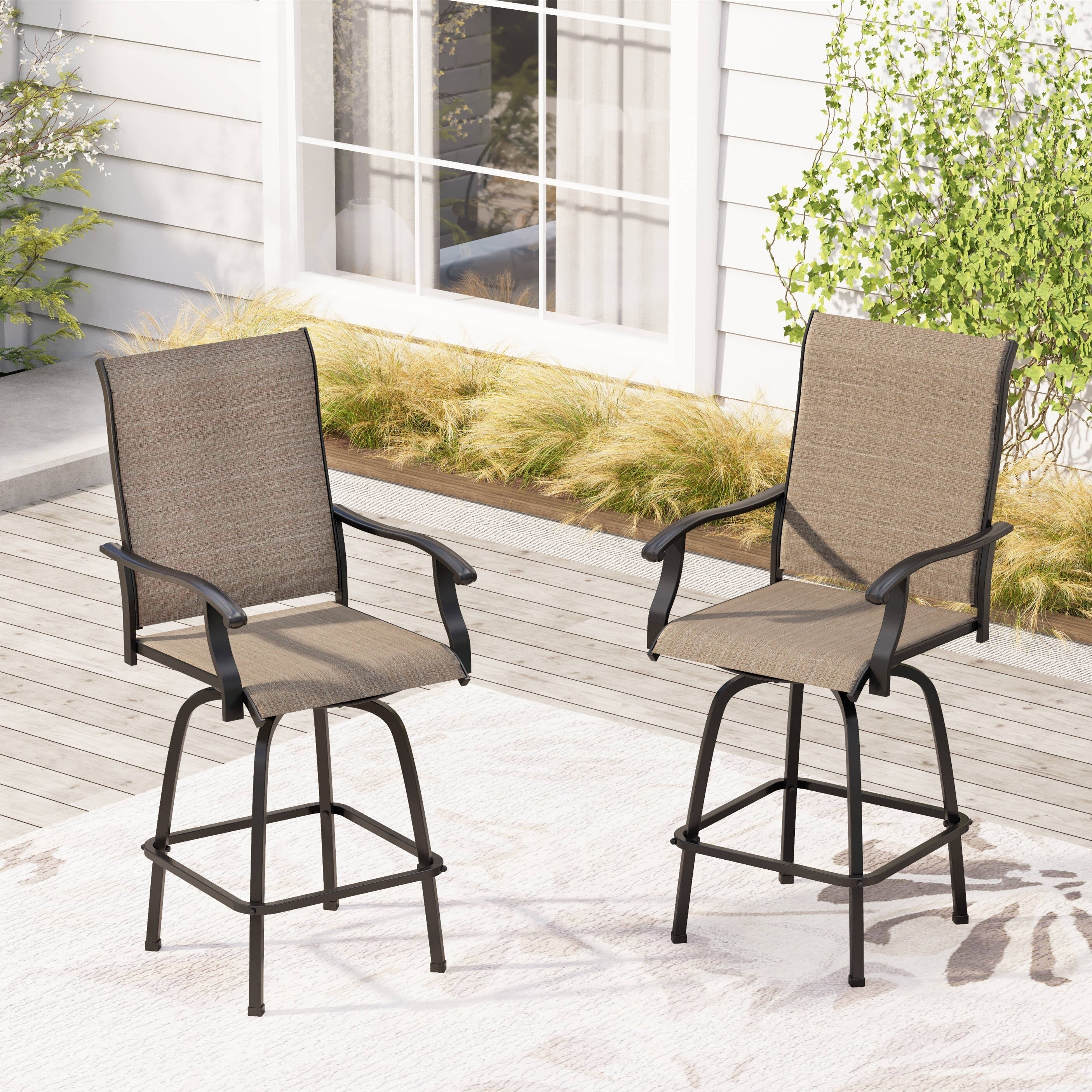 PHI VILLA Outdoor All Weather Swivel Patio Bar Stools With Arms