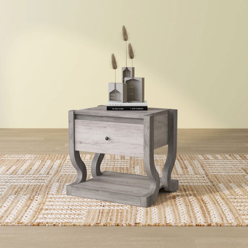 DH BASIC Transitional Coastal White Single-drawer End Table by Denhour