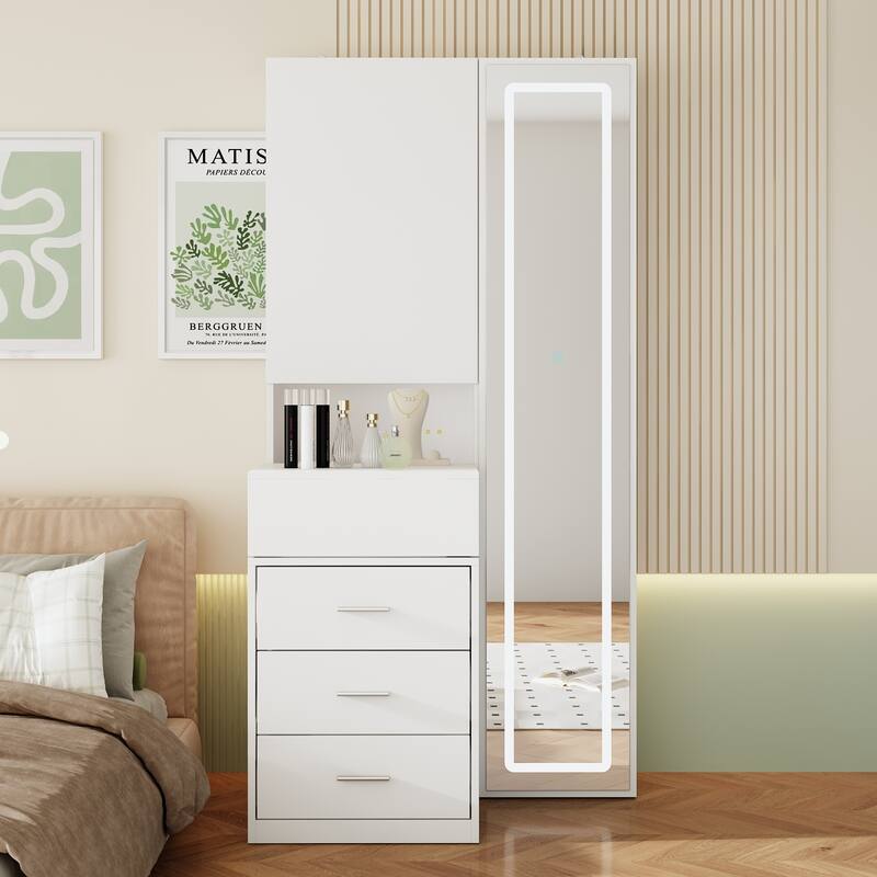 Mirror Dresser with Soft LED Highlights Dressing Cabinet Makeup Vanity - 31.5"x63"