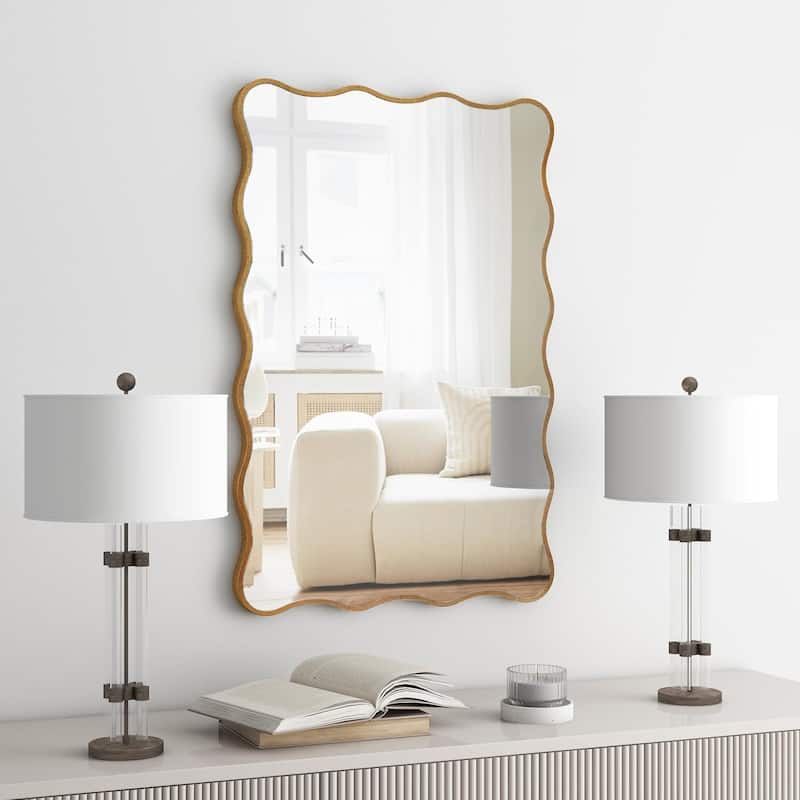 Antique Gold Wall Mirror Rectangle Wave Metal Accent Mirror - 30"×20" - 30"×20" - Antique Gold