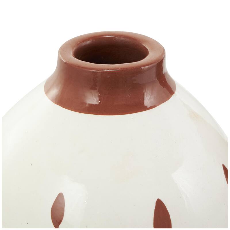 Ceramic Floral Decorative Vase with Terracotta Colored or White Detailing - Set of 3 White or Blue - Roche River Decor