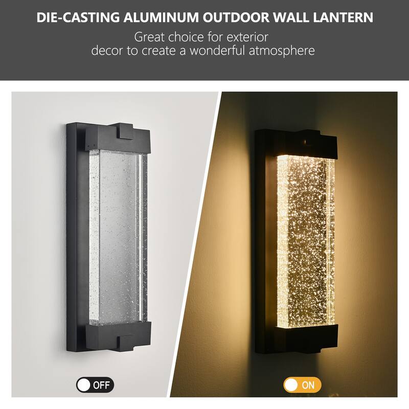 19" Black Aluminum Outdoor Wall Light with Bubble Crystal Glass