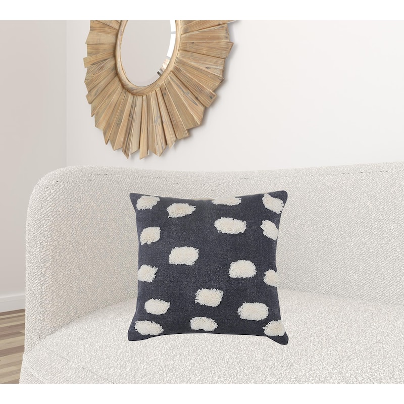 HomeRoots 20" X 20" Dark Blue And White 100% Cotton Zippered Pillow