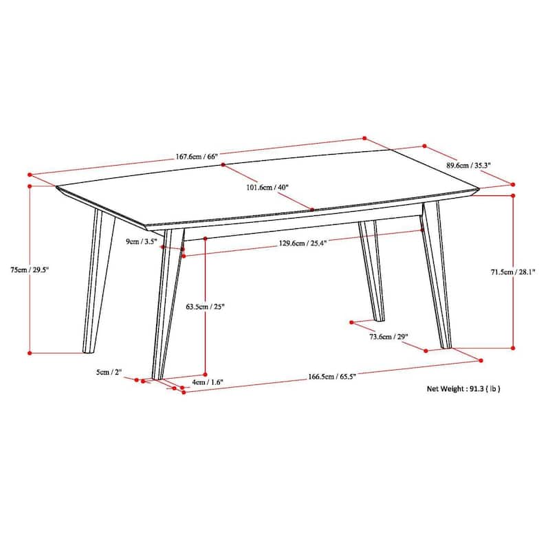 WYNDENHALL Tierney SOLID WOOD 66 inch Wide Rectangle Mid Century Modern Dining Table - 66 W x 40 D x 30 H