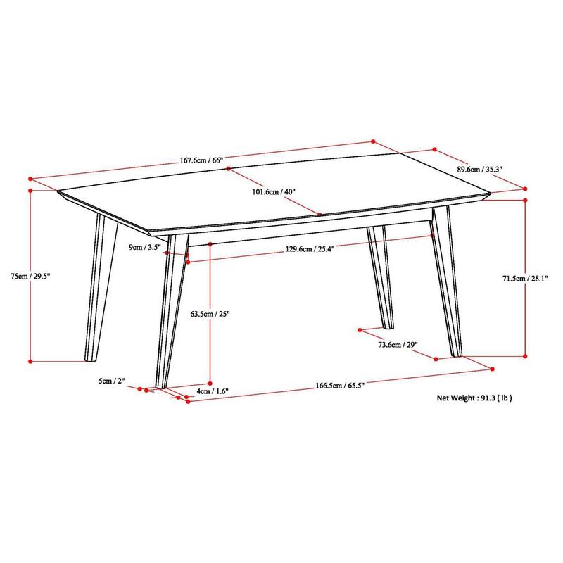 WYNDENHALL Tierney SOLID WOOD 66 inch Wide Rectangle Mid Century Modern Dining Table - 66 W x 40 D x 30 H
