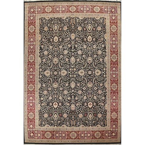 Vegetable Dye Floral Oriental Tabriz Area Rug Hand-knotted Wool Carpet - 8'11" x 12'7"