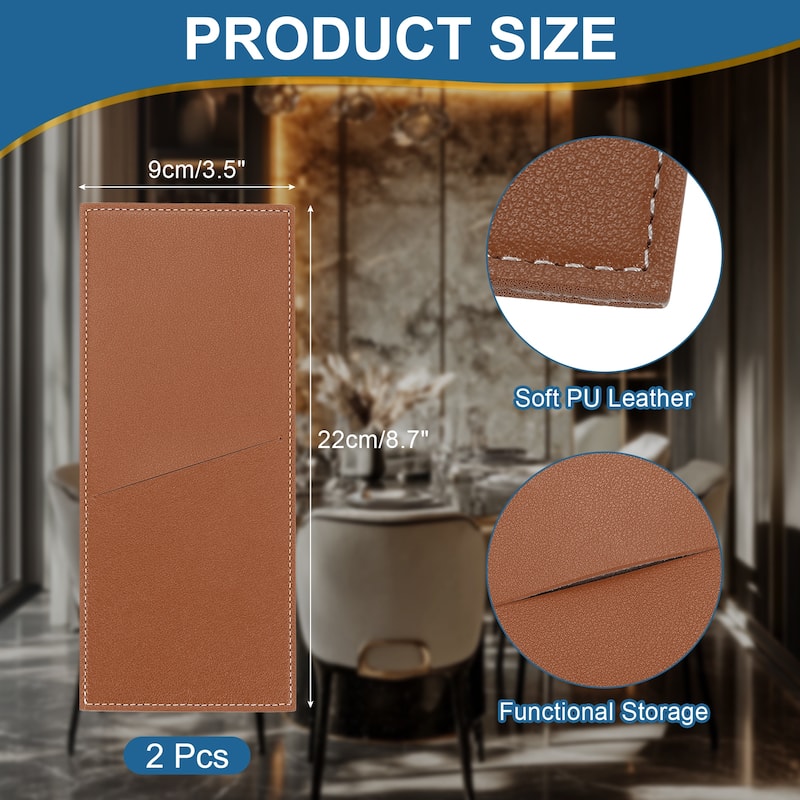 Leather Cutlery Sleeve Knife Bag Pouch for Dining Table, Brown - 8.7 x 3.5 inch - Brown