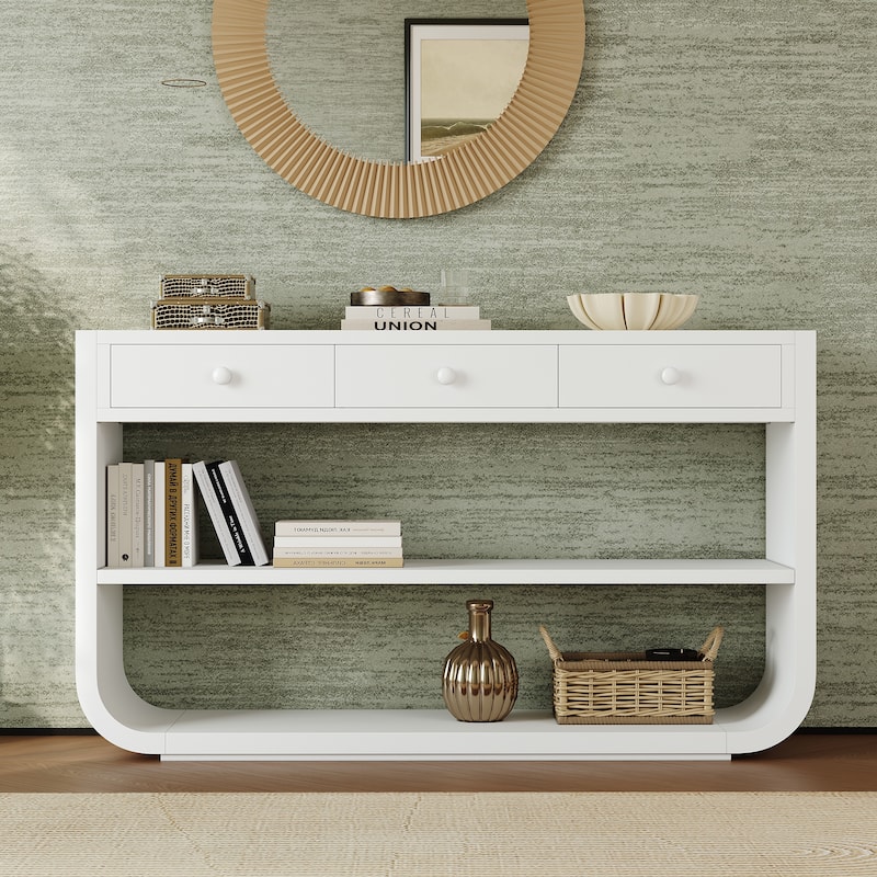 Christopher Knight Home - Modern Entryway Curved Console Table with Soft-Close Drawers & Open Shelves for Living Room, Hallway - White