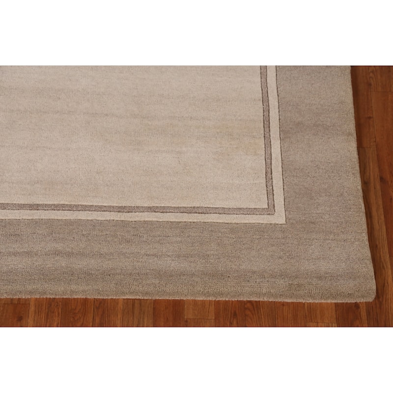 Solid Beige Gabbeh Indian Area Rug Handmade Wool Carpet - 5'3" x 7'7"