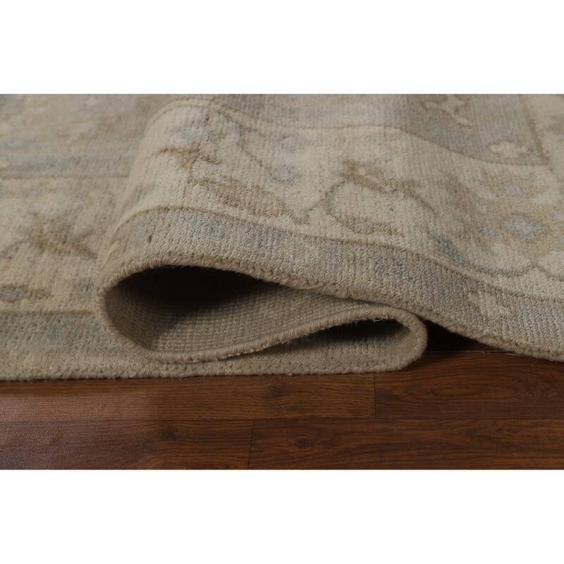 Transitional Beige Oushak Indian Area Rug Hand-Knotted Wool Carpet - 6'2" x 8'11"