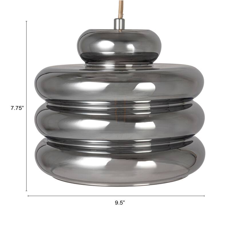 Glass and Metal Pendant Lamp, 6' Cord, Chrome Finish - 9.5"L x 9.5"W x 7.9"H
