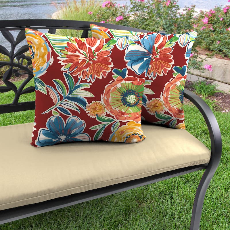 18" x 18" Red Floral Outdoor Throw Pillow (Set of 2) On Sale Bed