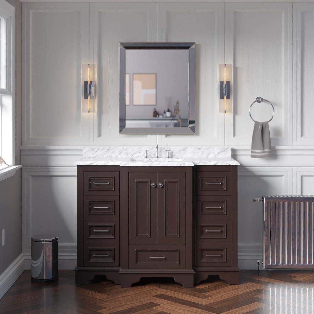 KitchenBathCollection Nantucket 48" Bathroom Vanity with Carrara Marble Top