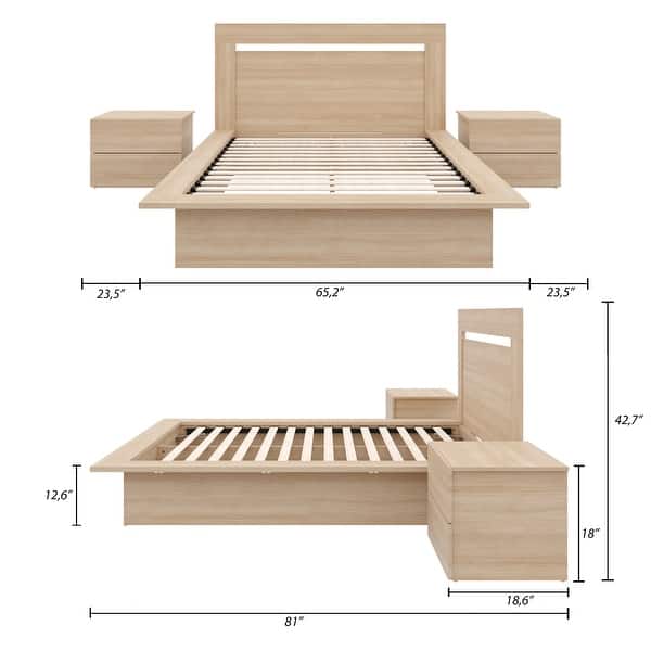 dimension image slide 3 of 4, Malibu 4-Piece Bedroom Set with Bed, Headboard, and 2 Nightstands