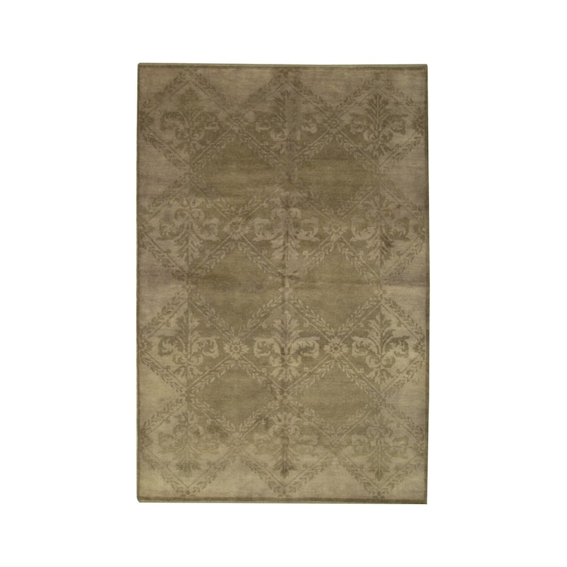 Beige Handmade Wool Transitional Ningxia Rug, 5'11 x 8'11, Hand Knotted Wool, Subtle Elegant Texture Rug - N/A