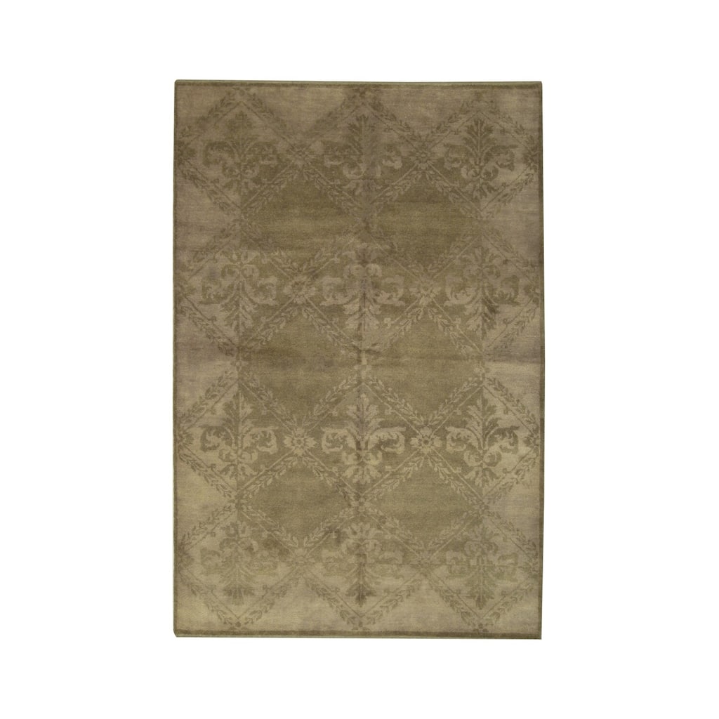 Beige Handmade Wool Transitional Ningxia Rug, 5'11 x 8'11, Hand Knotted Wool, Subtle Elegant Texture Rug - N/A