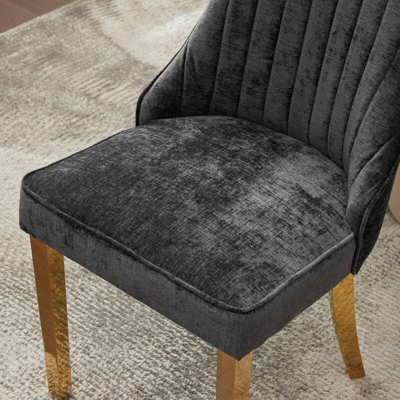 GDF Studio- Rayon Chenille Upholstered Dining Chair with Tufted Back & Golden Metal Base, Set of 2