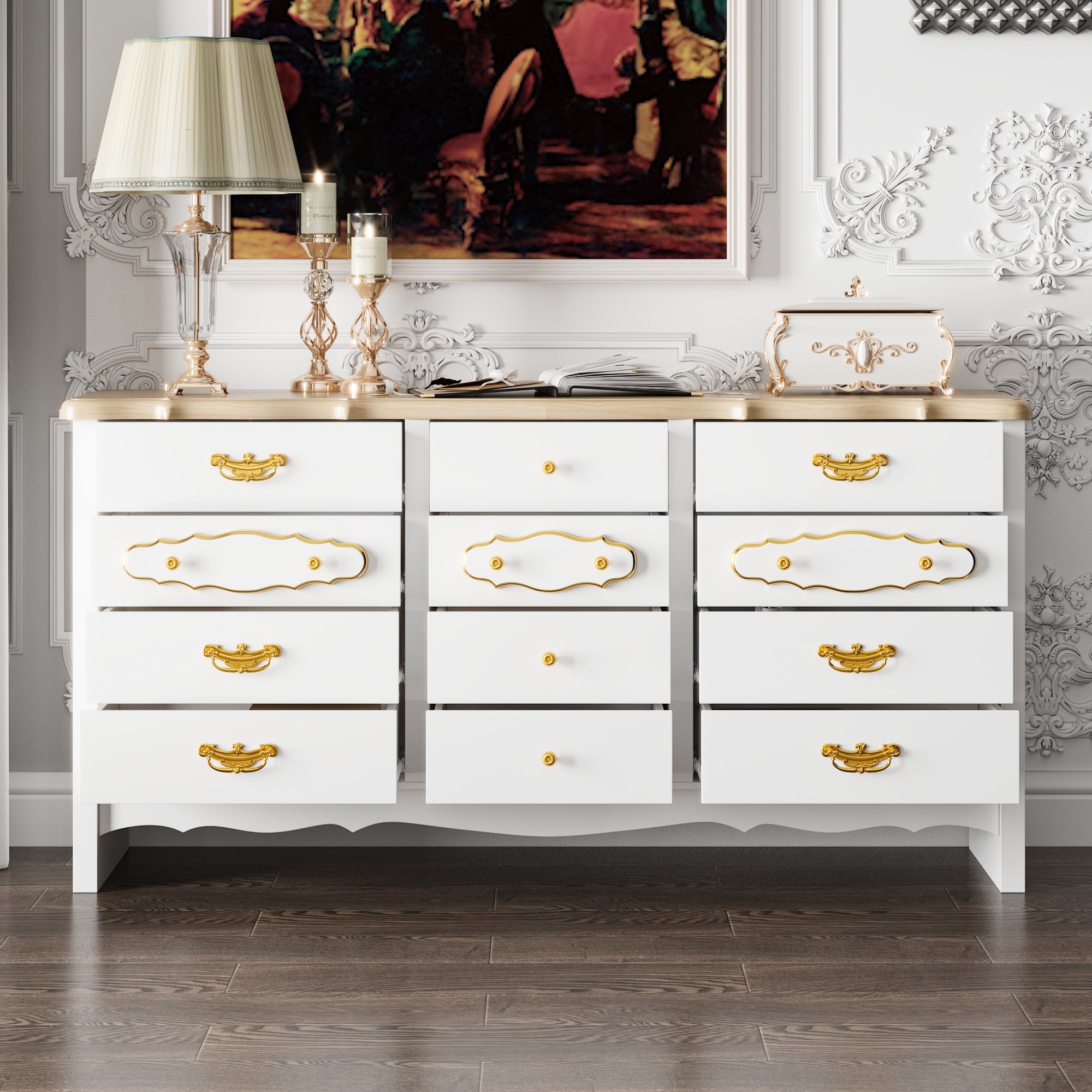 white and gold bedroom dresser Laura White & Gold Wood Bedroom Set by Galaxy Furniture