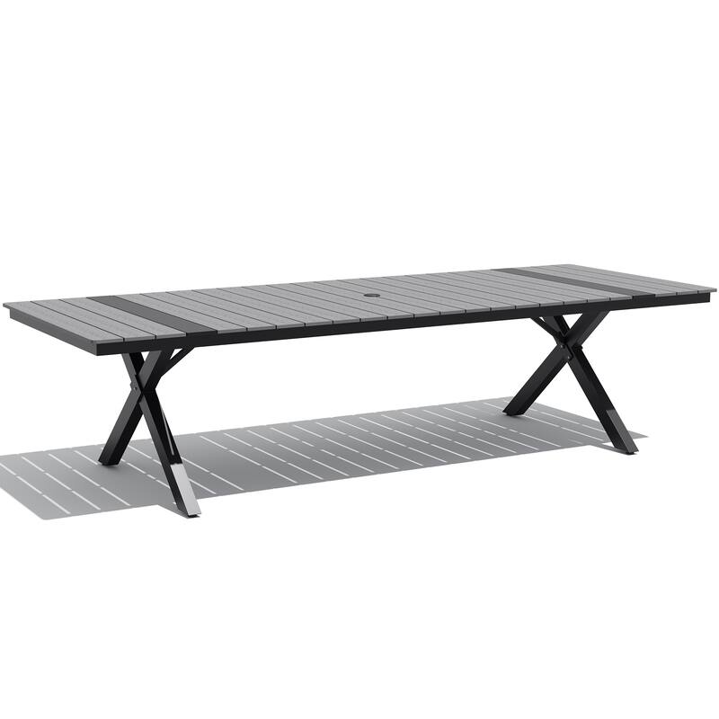 Outdoor Patio Aluminum Dining Rectangular Table with Umbrella Hole