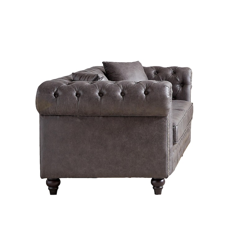 Grey Tech Fabric 3-seater Chesterfield Sofa