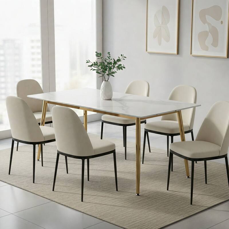 Zayle Dining Table with a 71" Rectangular Top and Gold Steel Base