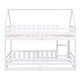 preview thumbnail 30 of 32, Twin over Twin House Bunk Bed with Fence and Door, Grey - Solid Pine Wood, Playful Design with Whimsical Roof and Guardrails