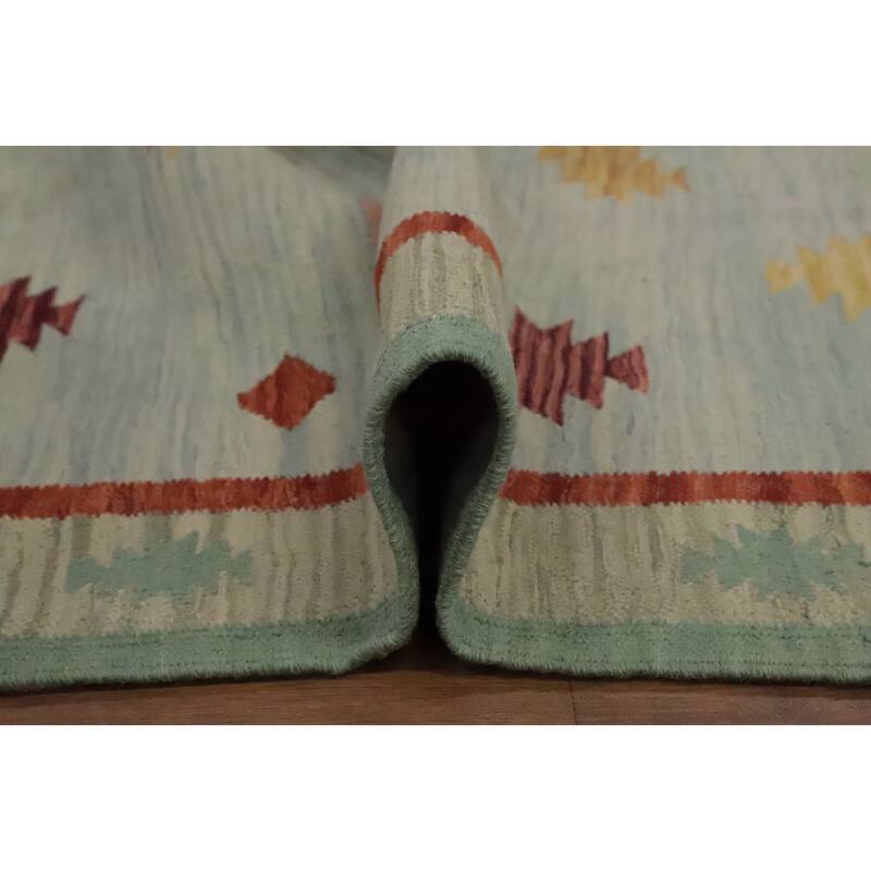 Hand Woven Oriental 100% Wool Carpet Southwestern Tribal Navy Blue & Blues Kilim Area Rug - 9' 9'' X 7' 8''
