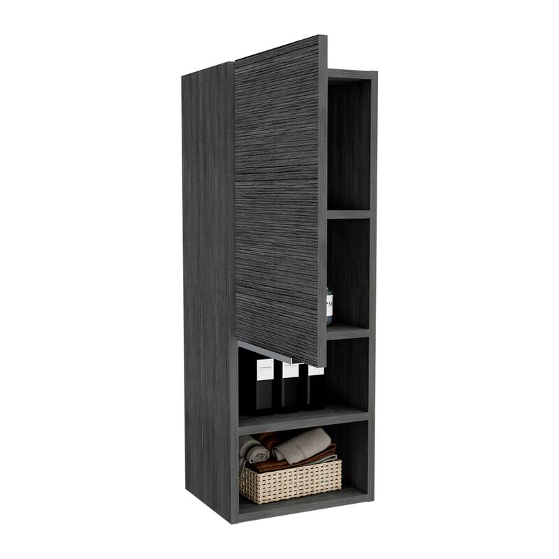 Hazelton Medicine Cabinet with Open and Interior Shelves, Light Gray Finish, 32.1" H x 11.8" W x 9.96" D
