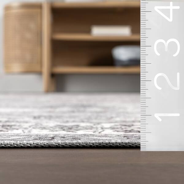 dimension image slide 4 of 5, Nuloom Teja SplashGuard Persian Medallion Machine Washable Area Rug