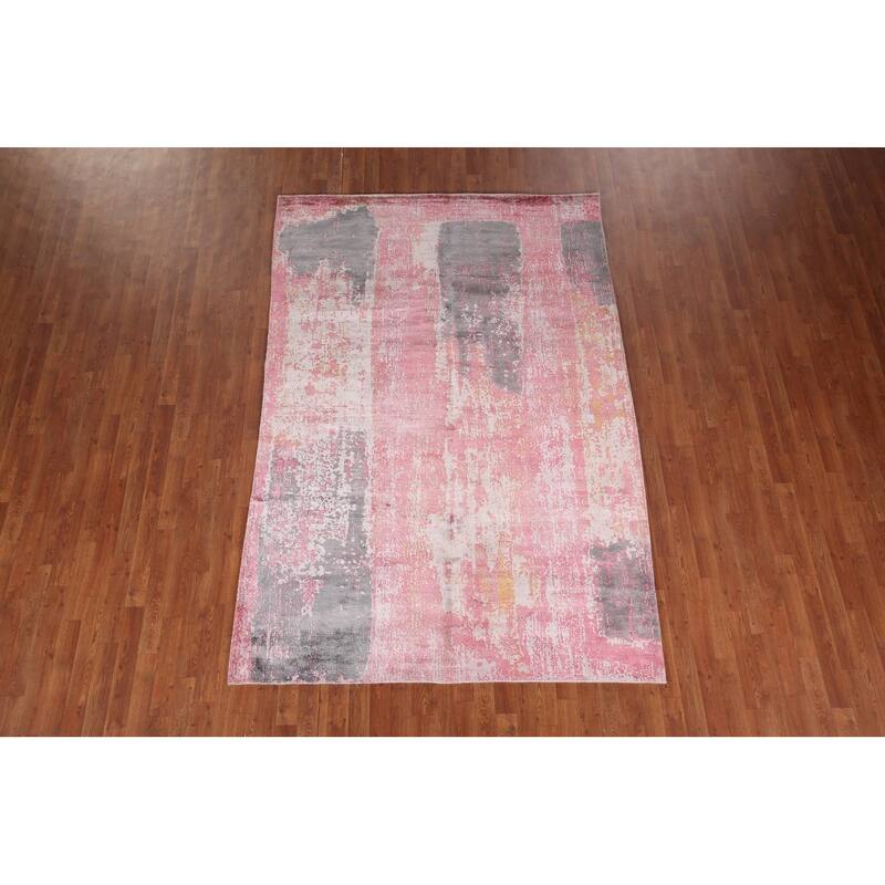 Contemporary Abstract Indian Area Rug Hand-Knotted Modern Wool Carpet - 5'11"x 8'11"