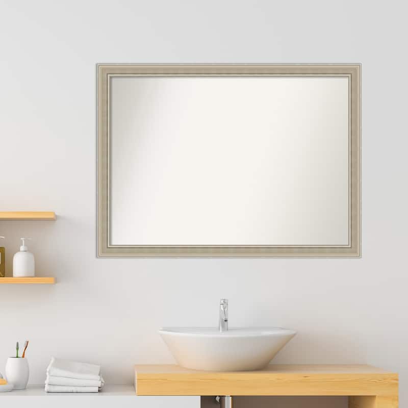 Mezzo Silver Non-Beveled Wood Framed Bathroom Vanity Wall Mirror - Mezzo Silver