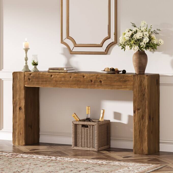Solid Wood Console Table, 63-inch Farmhouse Entryway Table