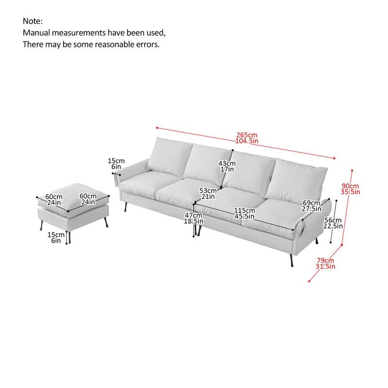 104.5" Modern Technical leather L Shaped Sofa with Convertible Ottoman,Living Room L Shaped Couch