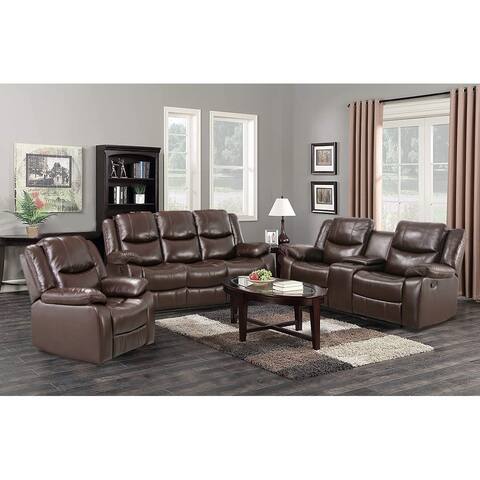 3 Pieces Sectional Sofa Set Manual Recliners with Cup Holders PU Leather Overstuffed Set Brown