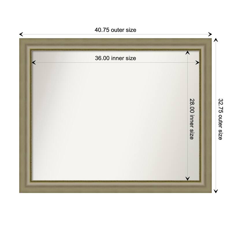 Vegas Silver Framed Non-Beveled Custom Wall Mirror, Bathroom Vanity Mirror - Outer Size: 40.75 x 32.75